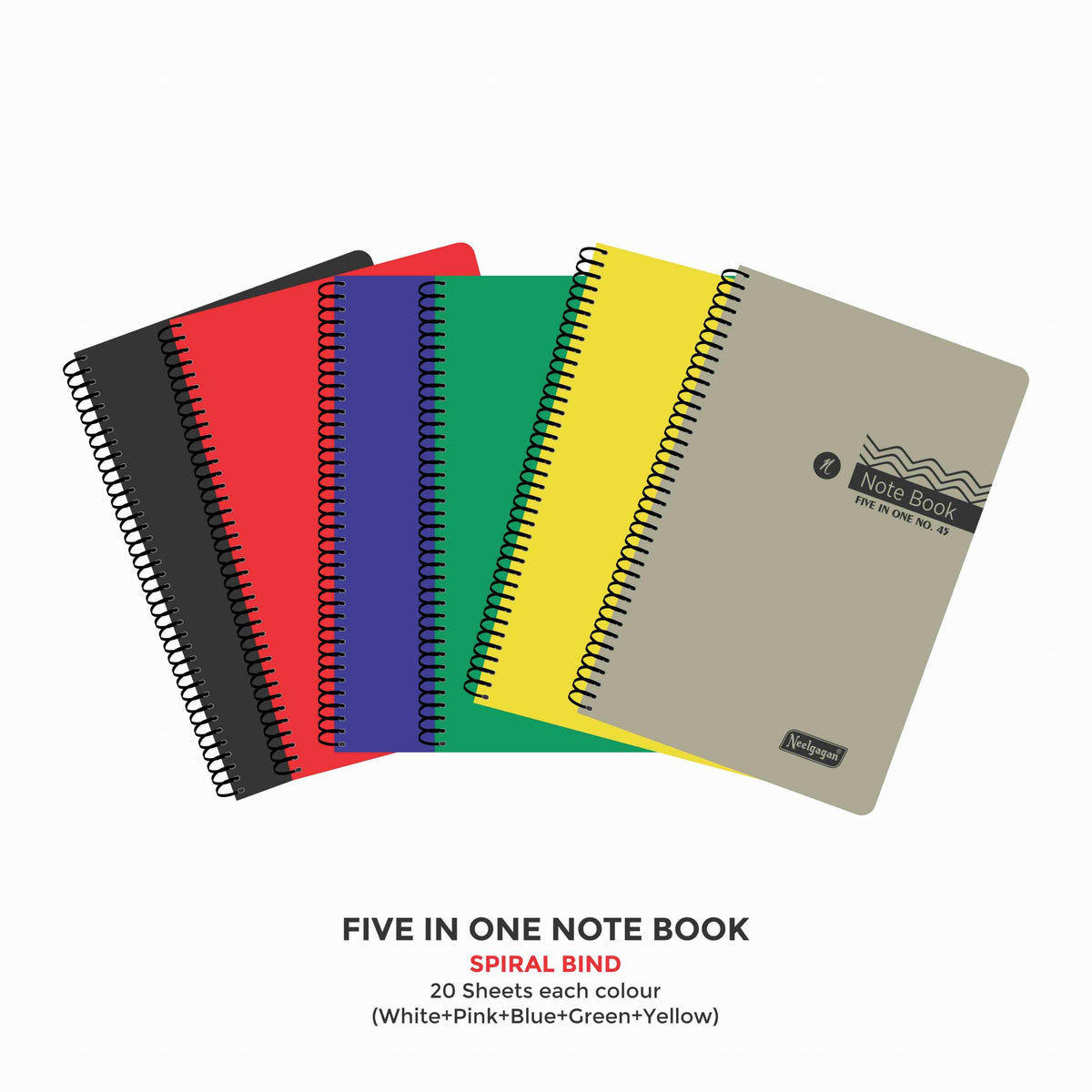 Five in One Spiral Note Book No.45, 200 Pages, (9.5cm x 14.8cm)