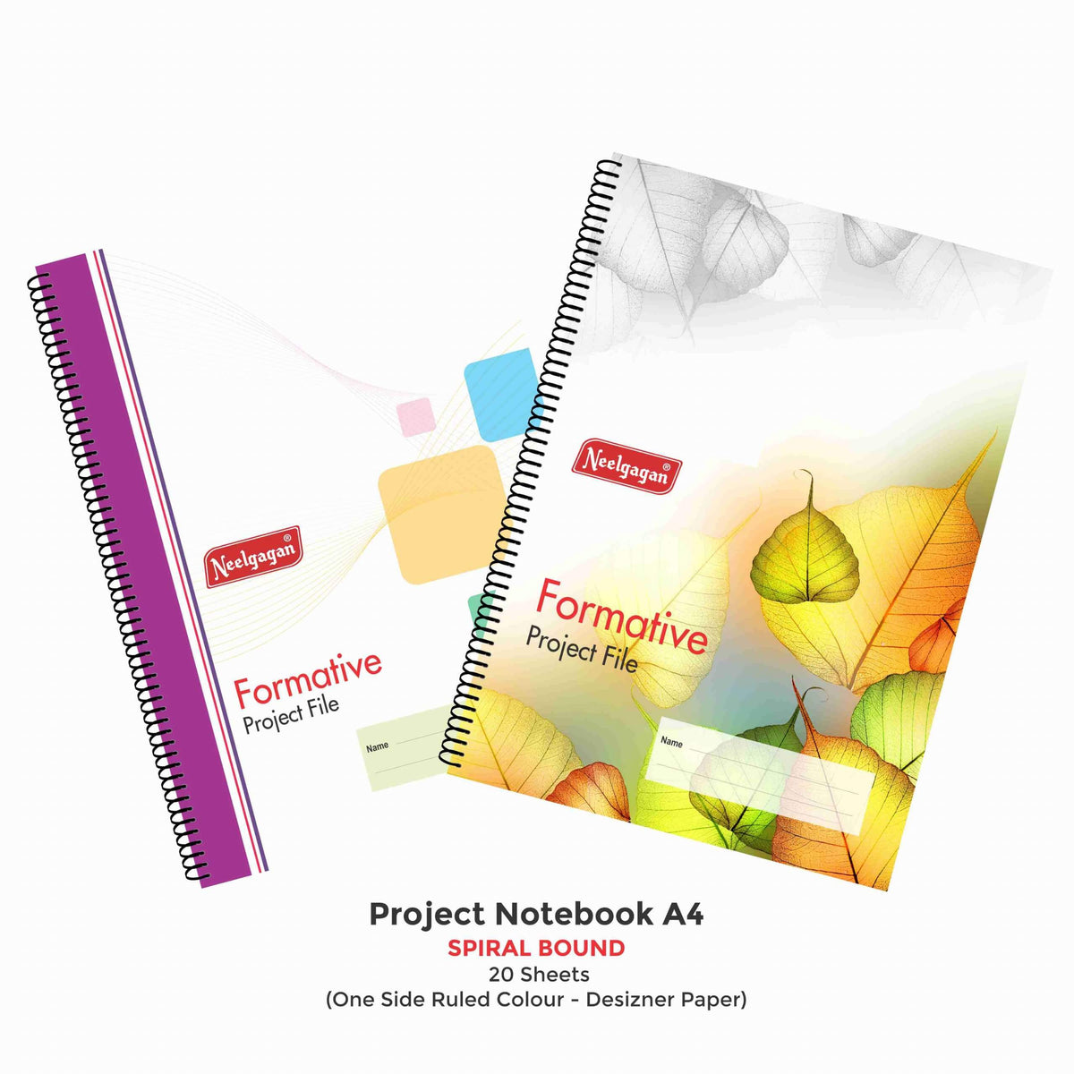Project Notebook A4 Spiral, 20 Sheets (One Side Ruled Colour-Paper ...