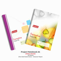 Project Notebook A4 Spiral, 20 Sheets (One Side Ruled - One Side Colour Paper)