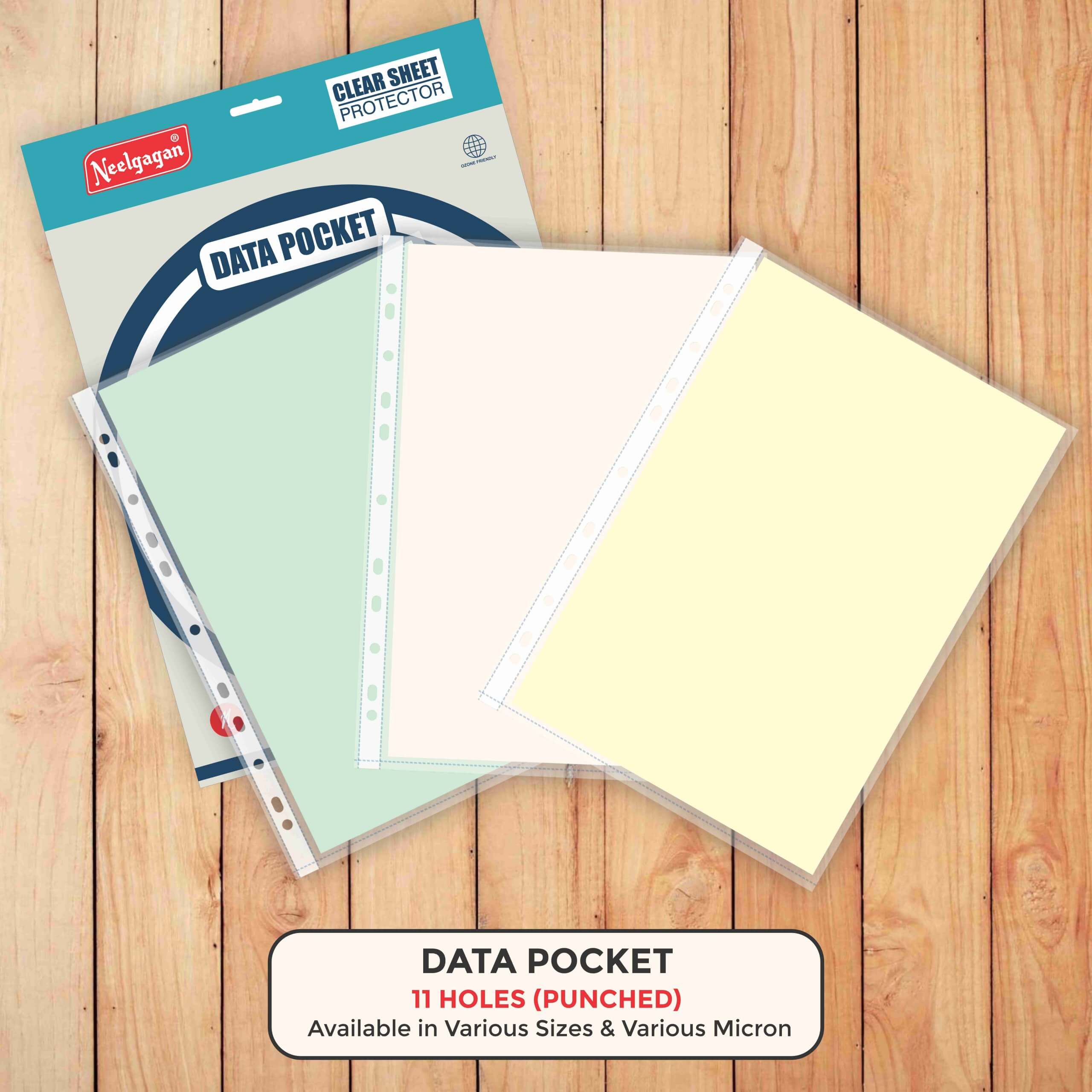 Data Pocket F/S (23.3cm x 34.8cm) Sheet Protector/Transparent Documents Sleeve (11-Holes Punched)