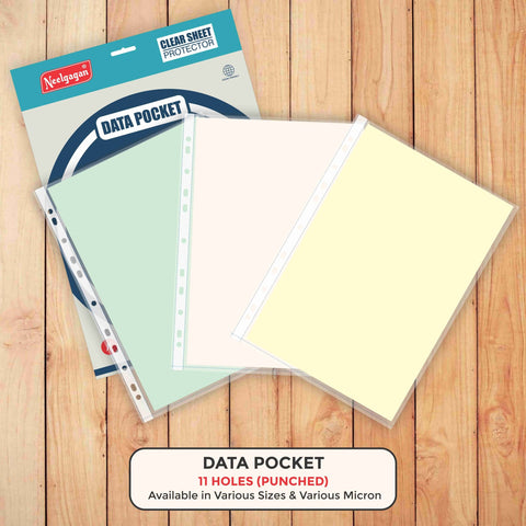 Data Pocket A4 Size Sheet Protector/Transparent Documents Sleeve (11-Holes Punched)