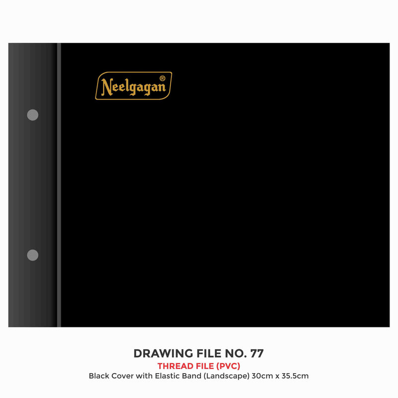 Drawing File No.77, 35.5cm X 30cm, (Thread File) Black Cover with Elastic Band (Landscape)