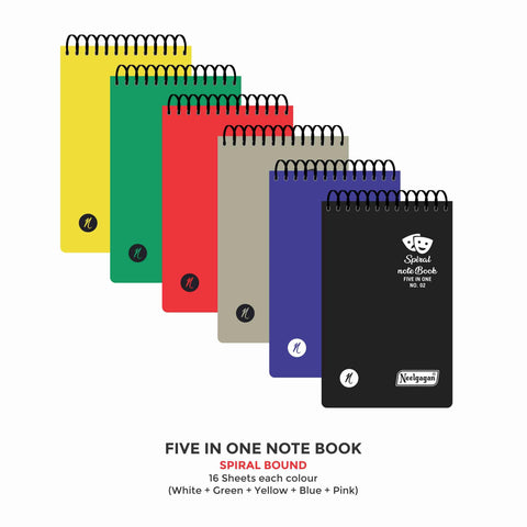 Five in One Spiral Note Book No.02, 160 Pages, (11cm x 7cm) (Multicoloured pages)