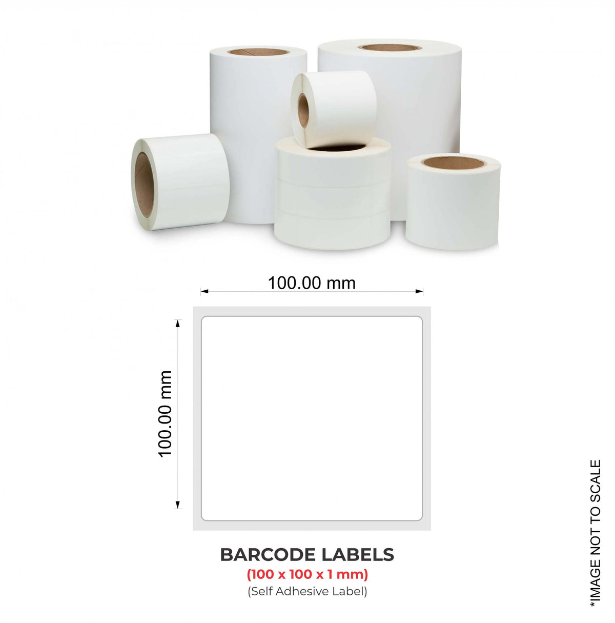 Barcode Labels (100x100x1mm), 500 Labels Per Roll (Self Adhesive Label)