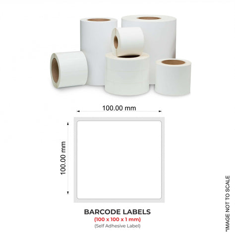 Barcode Labels (100x100x1mm), 500 Labels Per Roll (Self Adhesive Label)