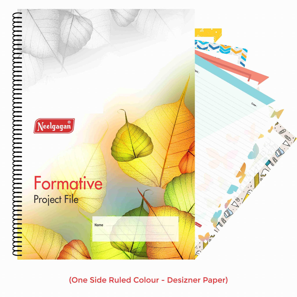 Project Notebook A4 Spiral, 20 Sheets (One Side Ruled Colour-Desizner ...