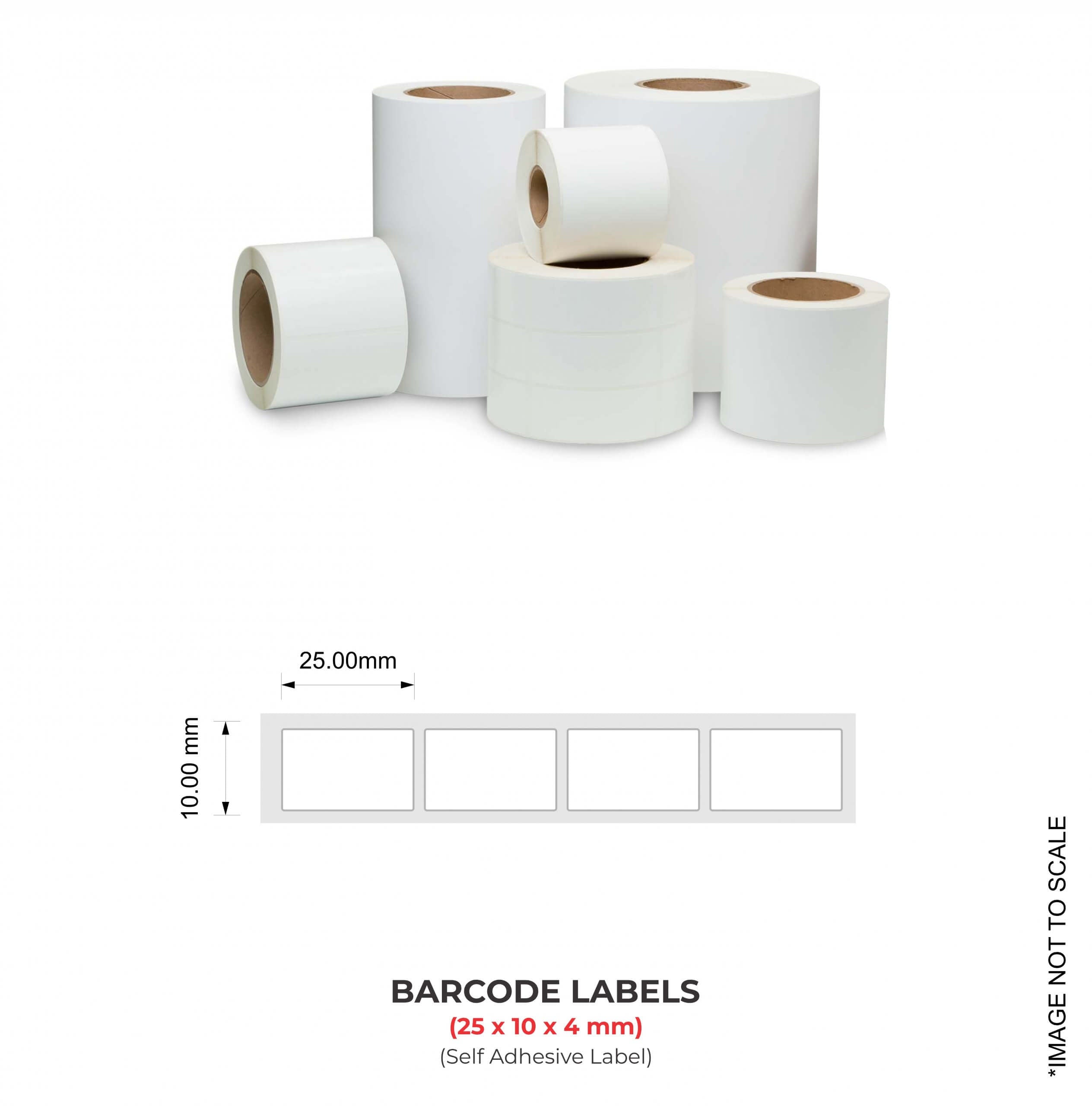 Barcode Labels (25mm x 10mm x 4), 20000 Labels Per Roll (Self Adhesive Label)