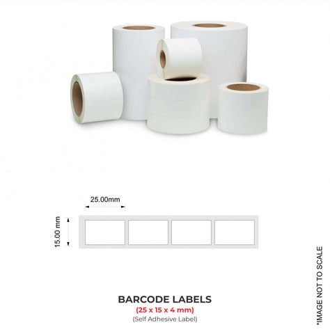 Barcode Labels (25mm x 15mm x 4), 12000 Labels Per Roll (Self Adhesive Label)