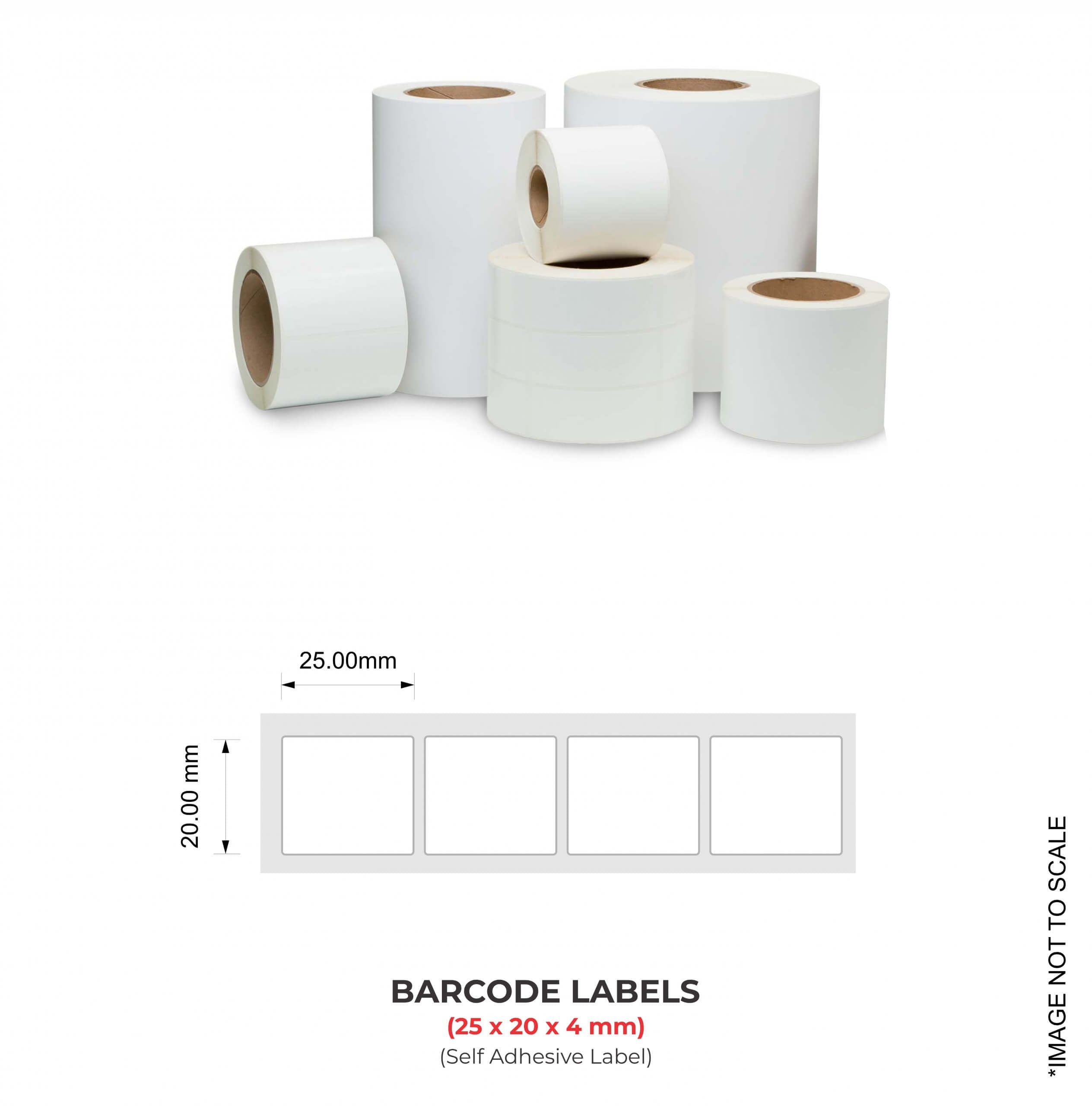 Barcode Labels (25mm x 20mm x 4), 10000 Labels Per Roll (Self Adhesive Label)