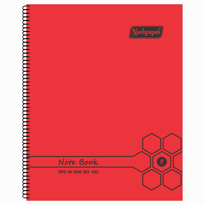 Spiral Note Book No.102, 200 Pages, (28.5cm x 20cm) (Multi-coloured pages) (Five Colour in One)