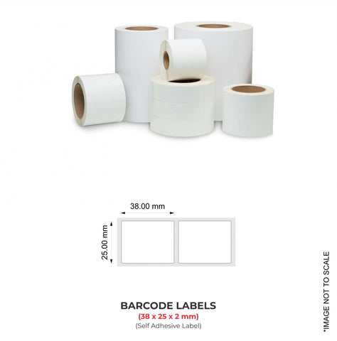 Barcode Labels (38mm x 25mm x 2) (1.5" x 1"), 4000 Labels Per Roll (Self Adhesive Label)