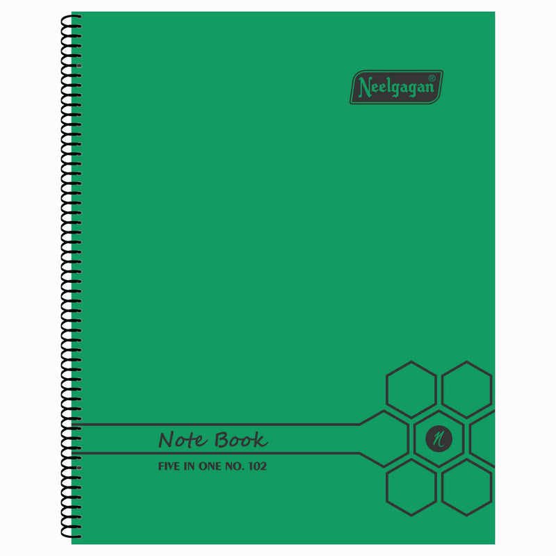 Spiral Note Book No.102, 200 Pages, (28.5cm x 20cm) (Multi-coloured pages) (Five Colour in One)