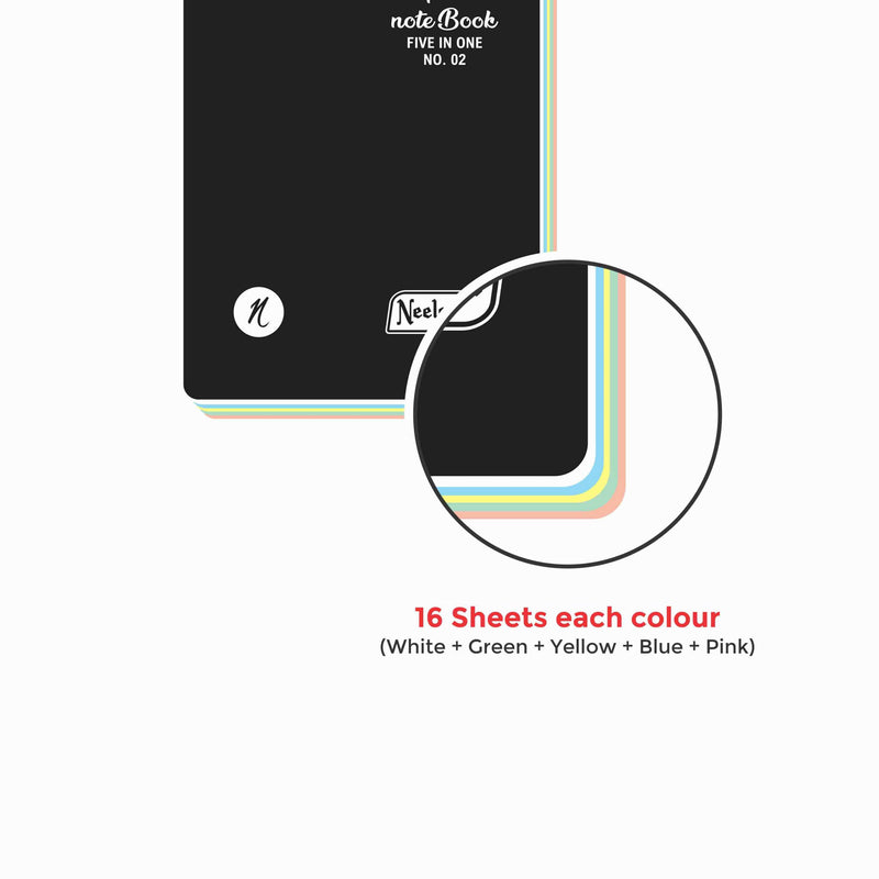 Spiral Note Book No.02, 160 Pages, Ruled  (11cm x 7cm) (Multi-coloured pages) (Five Colour in One)