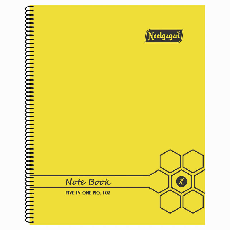 Spiral Note Book No.102, 200 Pages, (28.5cm x 20cm) (Multi-coloured pages) (Five Colour in One)