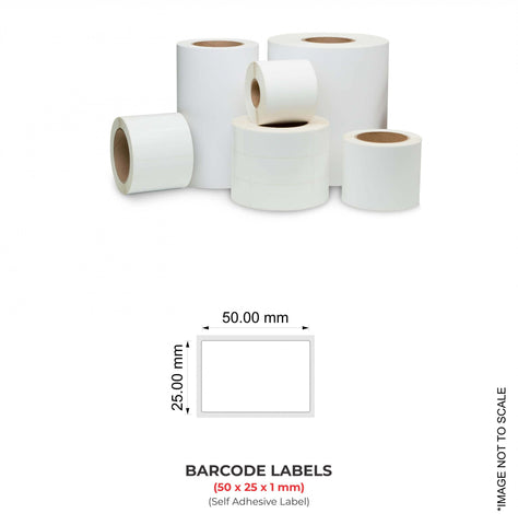 Barcode Labels (50mm x 25mm x 1) (2" x 1"), 2000 Labels Per Roll (Self Adhesive Label)