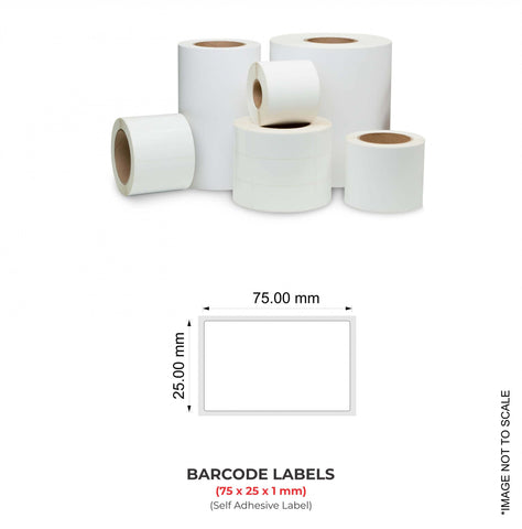 Barcode Labels (75mm x 25mm x1) (3" x 1"), 2000 Labels Per Roll (Self Adhesive Label)