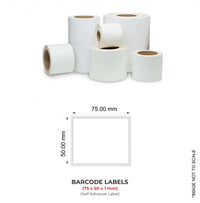 Barcode Labels (75mm x 50mm x 1) (3" x 2"), 1000 Labels Per Roll (Self Adhesive Label)