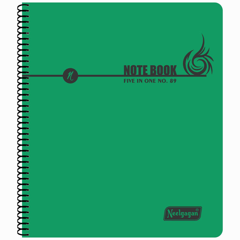 Spiral Note Book No.89, 200 Pages, (22cm x 19cm) (Multi-coloured pages) (Five Colour in One)
