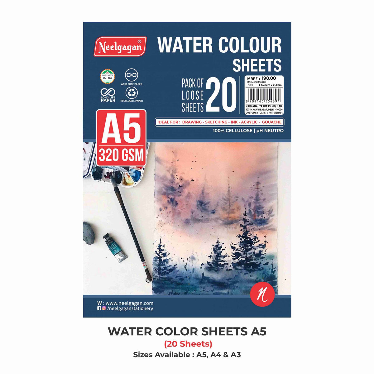 Water Colour Sheet A5, 320 GSM (Pack of 20 Sheets) (Suitable for Drawing, Sketching and Painting)