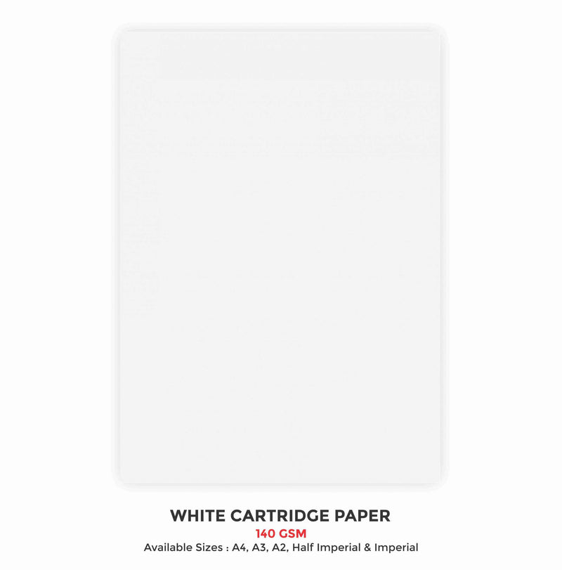 White Cartridge Paper - 25 Sheets, (140 GSM) - Sizes: A2 / A3 / A4 / Half Imperial / Imperial (Suitable for Drawing & Sketching)