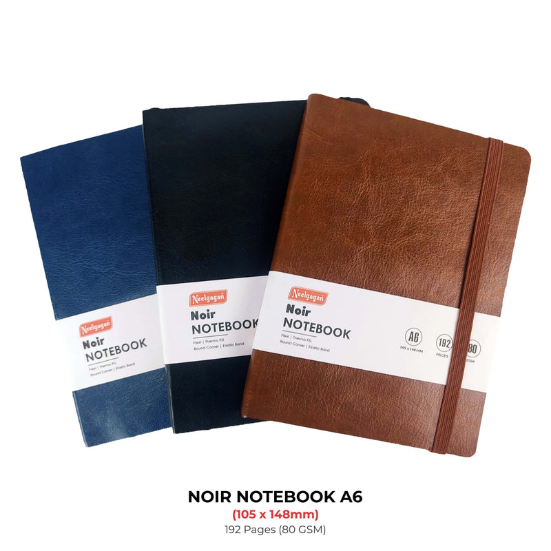 Noir Notebook – A6 / A5 / B5 Flexi Cover Round Corner 192 Page - With Elastic Band