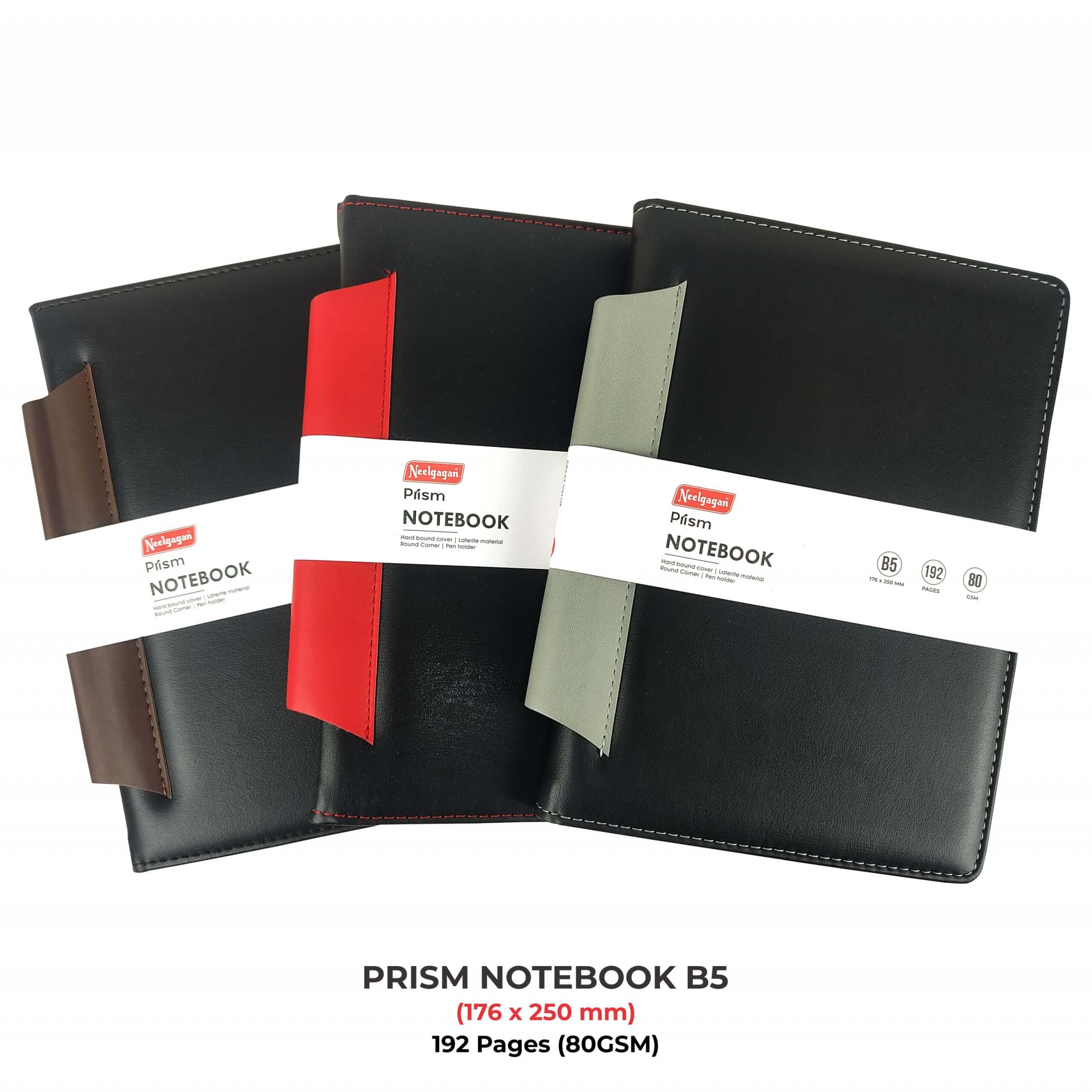 Prism Notebook – B5 Leatherite Material Round Corner with Pen Holder , 200 Pages