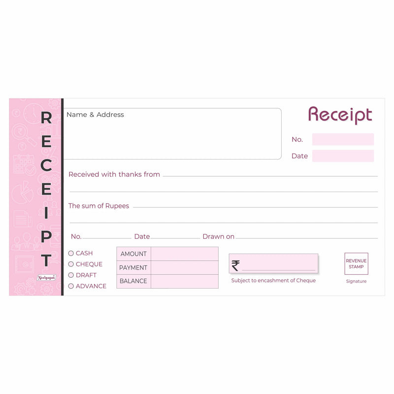 Cash Receipt Book, 50+50 Leaves, (11.0cm x 19.0cm)