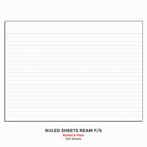 Ruled Sheets Ream F/S, 500 Sheets, (Ruled & Plain), (31.0 cm x 38.0 cm)