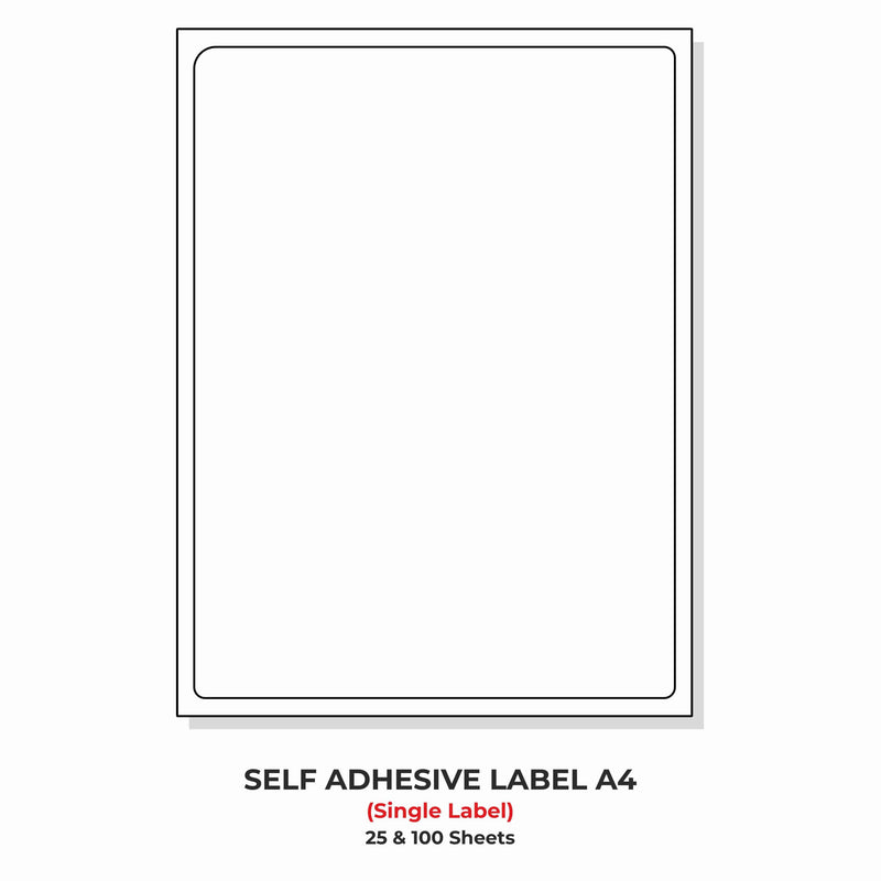 A4 size self-adhesive label sheet, with dimensions 199mm x 289mm, designed for use with inkjet, paper, or laser printers.