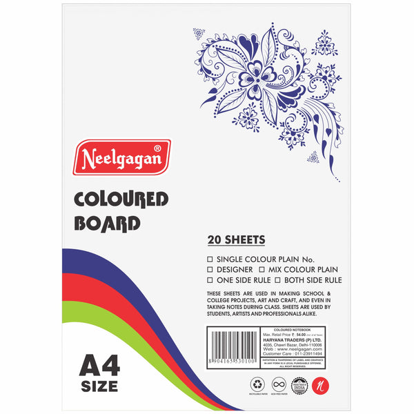 Coloured Paper (Plain-Thick) - Pack of 20 Color Sheets in A4, A3 & A2 –  Neelgagan